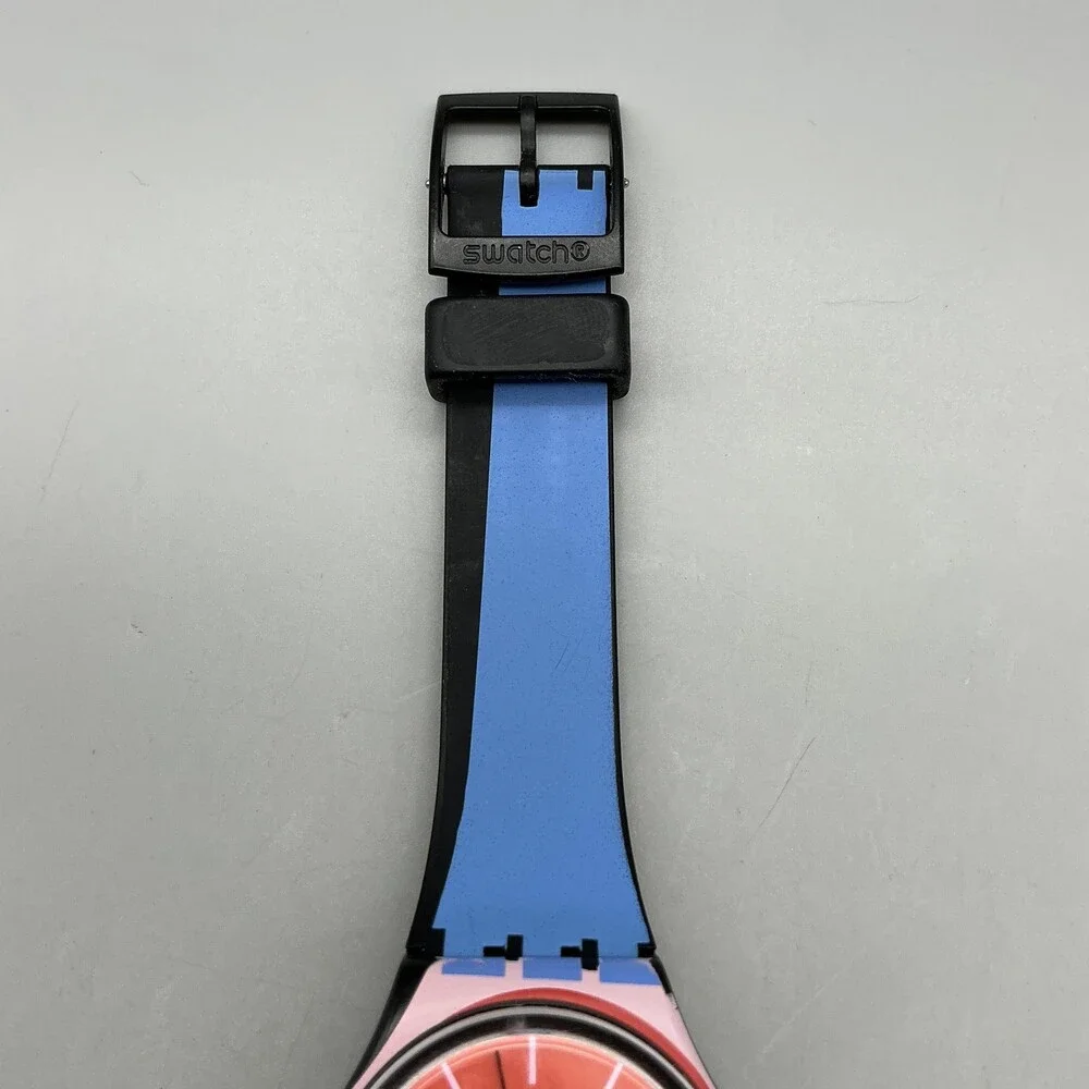 Swatch A COTE GB286 Womens Watch 34mm Orange Dial Pink Case Rubber New Battery
